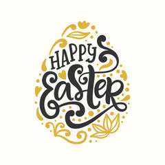 Happy Easter Egg badge emblem with lettering inscription