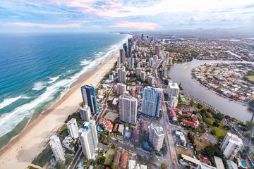 Fototapeta na wymiar Aerial view of Gold Coast city skyline and ocean beach