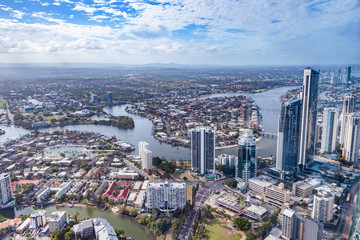 Aerial view of Gold Coast city and Nerang river