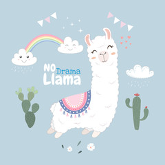 Cute Llama design floating in the sky.