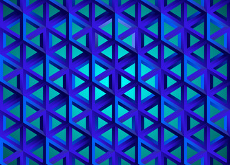 Impossible figures isometric 3d hollow cubes seamless pattern in Escher style, imp-art. Gradient pattern. Blue background.