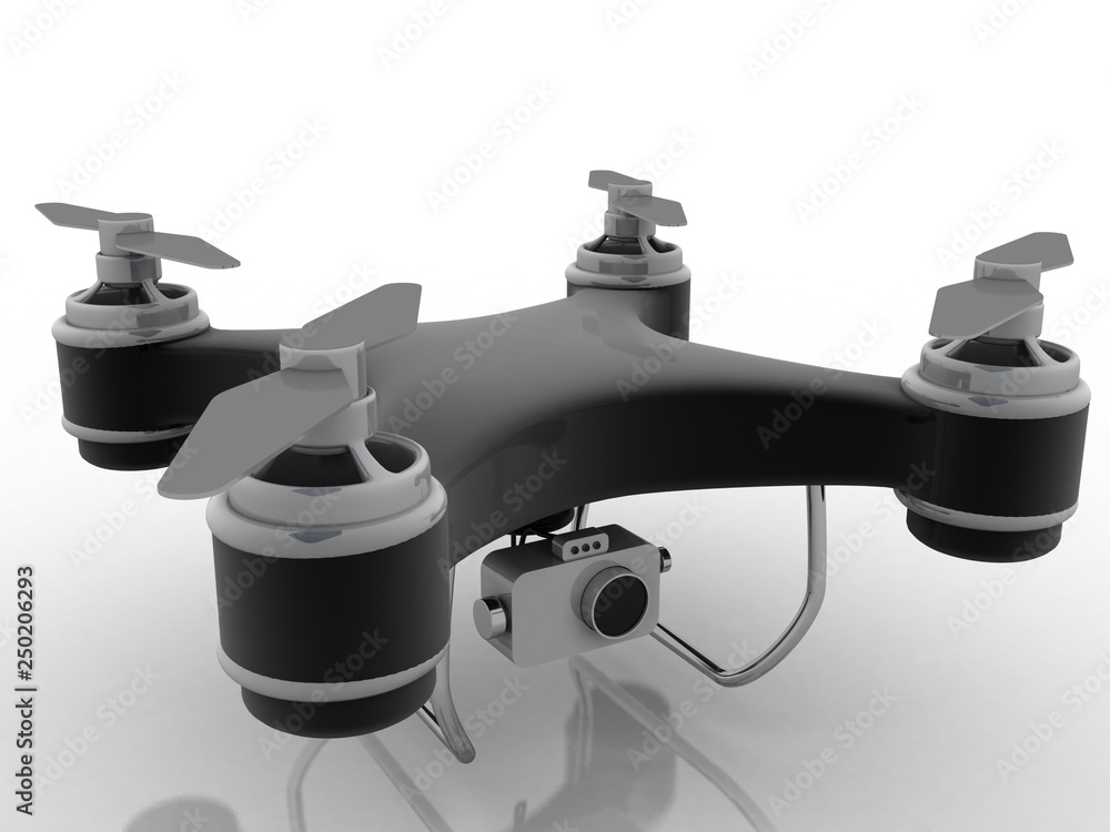 Poster 3d rendering drone or helicam with camera
