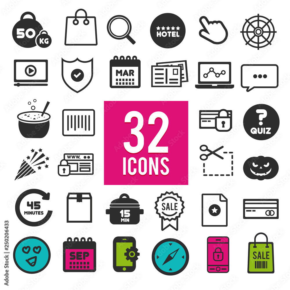 Poster thin line icons for web and mobile on white background.