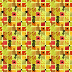 Seamless pattern on a colored background with pineapples