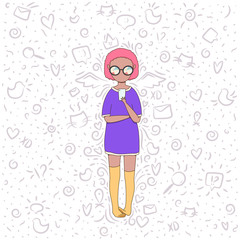 Vector illustration of the girl chatting on the phone with fillers on the white background