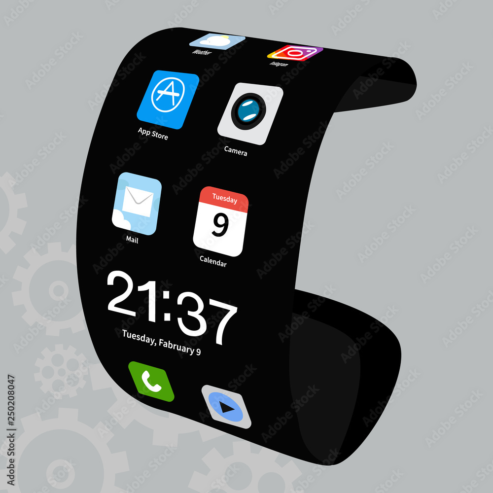 Poster flexible phone vector icon on a grey background. elastic smartphone illustration isolated on grey. n
