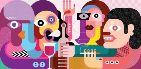 Gordijnen Vrienden die wijn drinken vectorillustratie ©  danjazzia