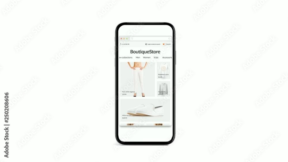 Wall mural blank browser fashion site on laptop and phone adaptivity mockup, looped switch, 3d rendering. empty