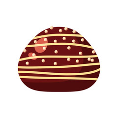 Chocolate covered bonbon candy stuffed nougat, mousse, cream. Vector illustration candy catoon icon isolated on white background