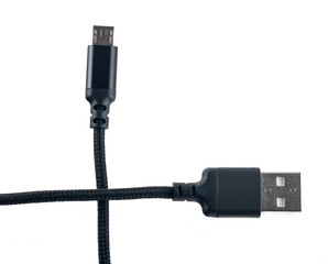 USB cable, cross to cross, closeup on white