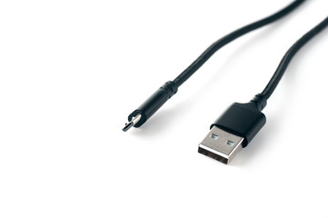 USB cable and mini close up on white