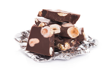 chocolate bars with nuts isolated