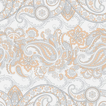Paisley seamless pattern with flowers in indian style.