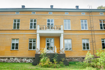 KOUVOLA, FINLAND - SEPTEMBER 20, 2018: Beautiful yellow old building of abandoned Anjala manor. The building was built at the turn of the 19th century and belonged to the Wrede family from 1837