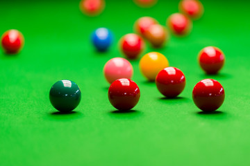 Snooker balls on the table at snooker club