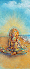 Fototapeta na wymiar Meditation in nature. Yogi in the beach. Lotus pose
