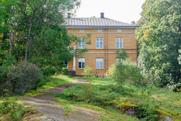 KOUVOLA, FINLAND - SEPTEMBER 20, 2018: Beautiful yellow old building of abandoned Anjala manor. The building was built at the turn of the 19th century and belonged to the Wrede family from 1837