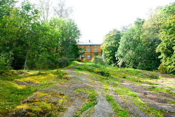 KOUVOLA, FINLAND - SEPTEMBER 20, 2018: Beautiful yellow old building of abandoned Anjala manor. The building was built at the turn of the 19th century and belonged to the Wrede family from 1837