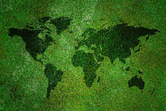 world map on grass background