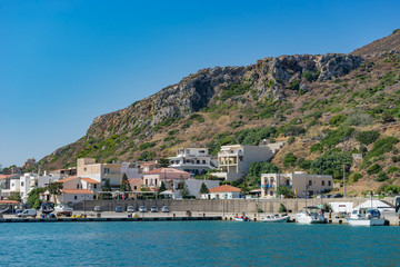 Fototapeta na wymiar The view of port in Kolymbari Chania, Crete, Greece