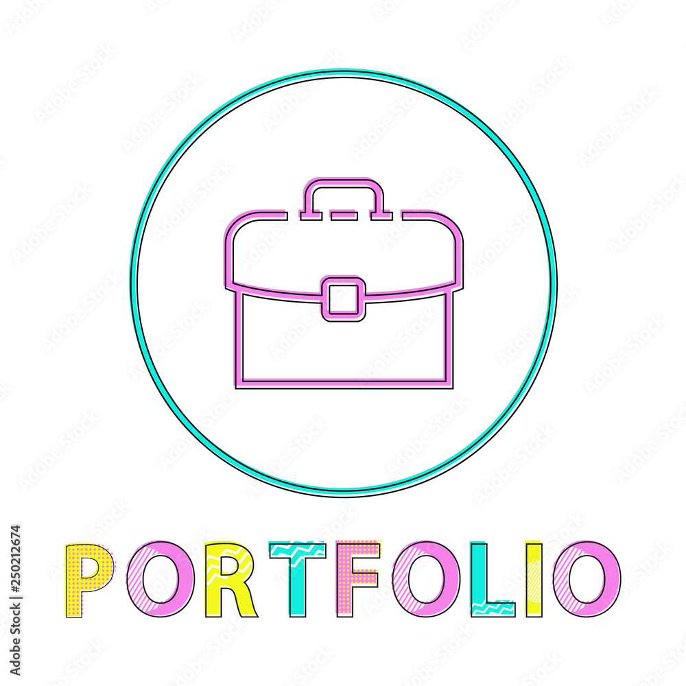 Poster portfolio round bright linear web icon template. briefcase symbol on button for internet thin outlin