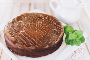 Chocolate cheese cake with mint. Photo for menu 