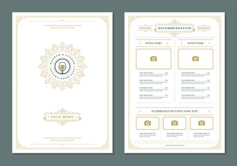 Restaurant menu design and label vector brochure template.