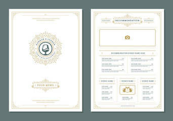 Restaurant menu design and label vector brochure template.