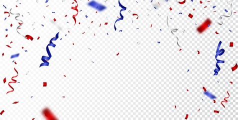 Red and blue confetti , isolated on transparent background 