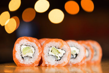 Sushi rolls with philadelphia cheese and avocado