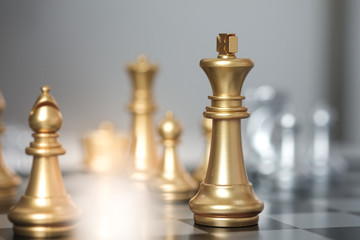 Businessman play with chess game. success management concept of business strategy and tactic challenge.