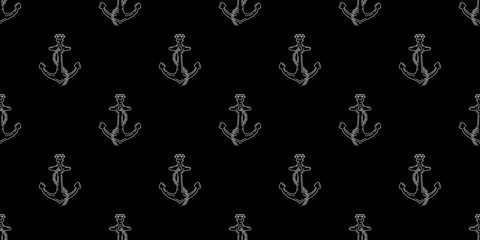 Fototapeta na wymiar Anchor Seamless Pattern vector boat scarf isolated helm diamond gem nautical maritime tropical tile background repeat wallpaper black