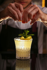 Barmen is making Fitzgerald cocktail