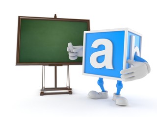 Toy block character with blank blackboard