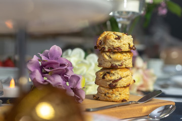 Dessert - Scones on dessert table. Shallow depth of field