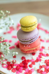 Macarons and sprinkles on Dessert Table. Shallow depth of field
