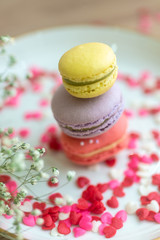 Macarons and sprinkles on Dessert Table. Shallow depth of field