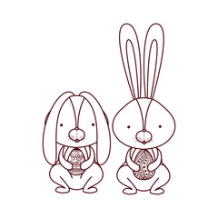 easter rabbits with egg isolated icon