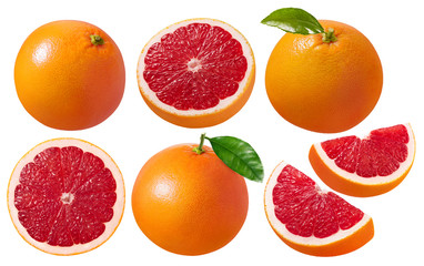 Grapefruit pieces set isolated on white background