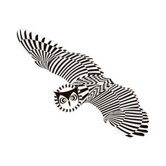 Flying patterned owl. Black white zentangle style