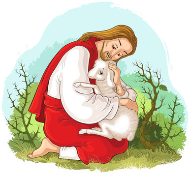 History of Jesus Christ. The Parable of the Lost Sheep. The Good Shepherd Rescuing a Lamb Caught in Thorns