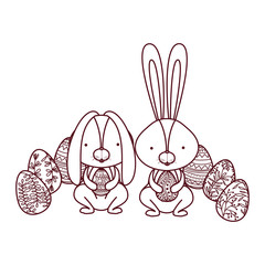 easter rabbits with egg isolated icon
