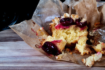 muffins on wooden board with dark background