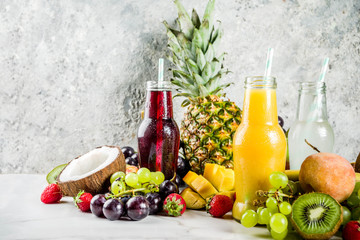 Different fruit juices and smoothies
