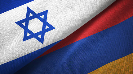 Israel and Armenia two flags textile cloth, fabric texture