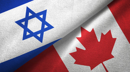 Israel and Canada two flags textile cloth, fabric texture