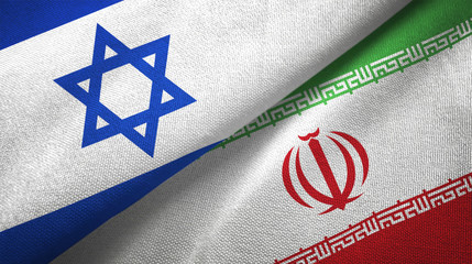 Israel and Iran two flags textile cloth, fabric texture
