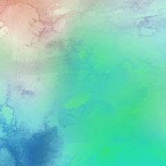 Colorful bright ink and watercolor texture on white paper background. Paint leaks and ombre effects. Hand painted abstract image.