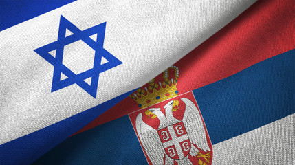 Israel and Serbia two flags textile cloth, fabric texture