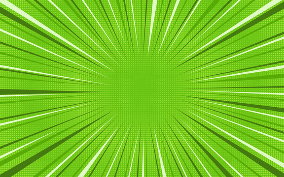 Bright green exploding retro comic background with rounded halftone  highlight shadow and circle of dark and light stipes. Cartoon eco backdrop  for comics book, advertising design, poster, print Stock Vector | Adobe